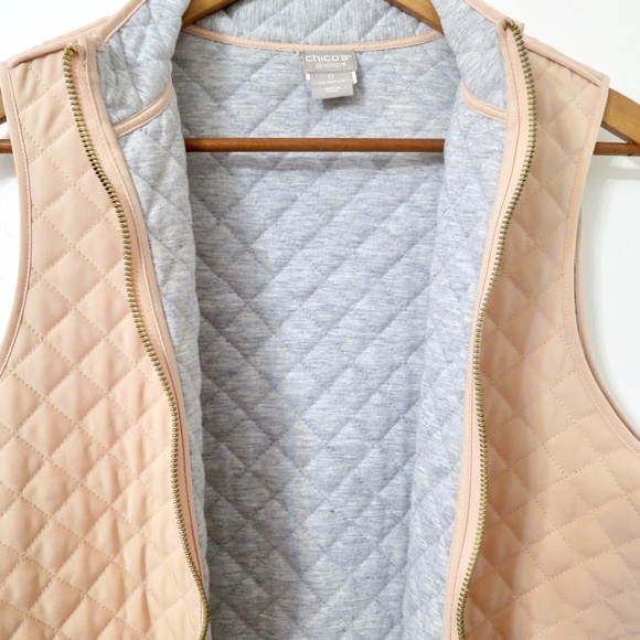 Blush Pink Grey Zippered Cinch Waist Quilted Chore Vest Size 0 (4/6) US Medium - Picture 9 of 10